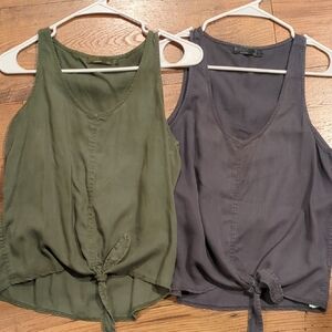 Women's Sleeveless Tie-Front Tops - Olive Green and Charcoal Gray